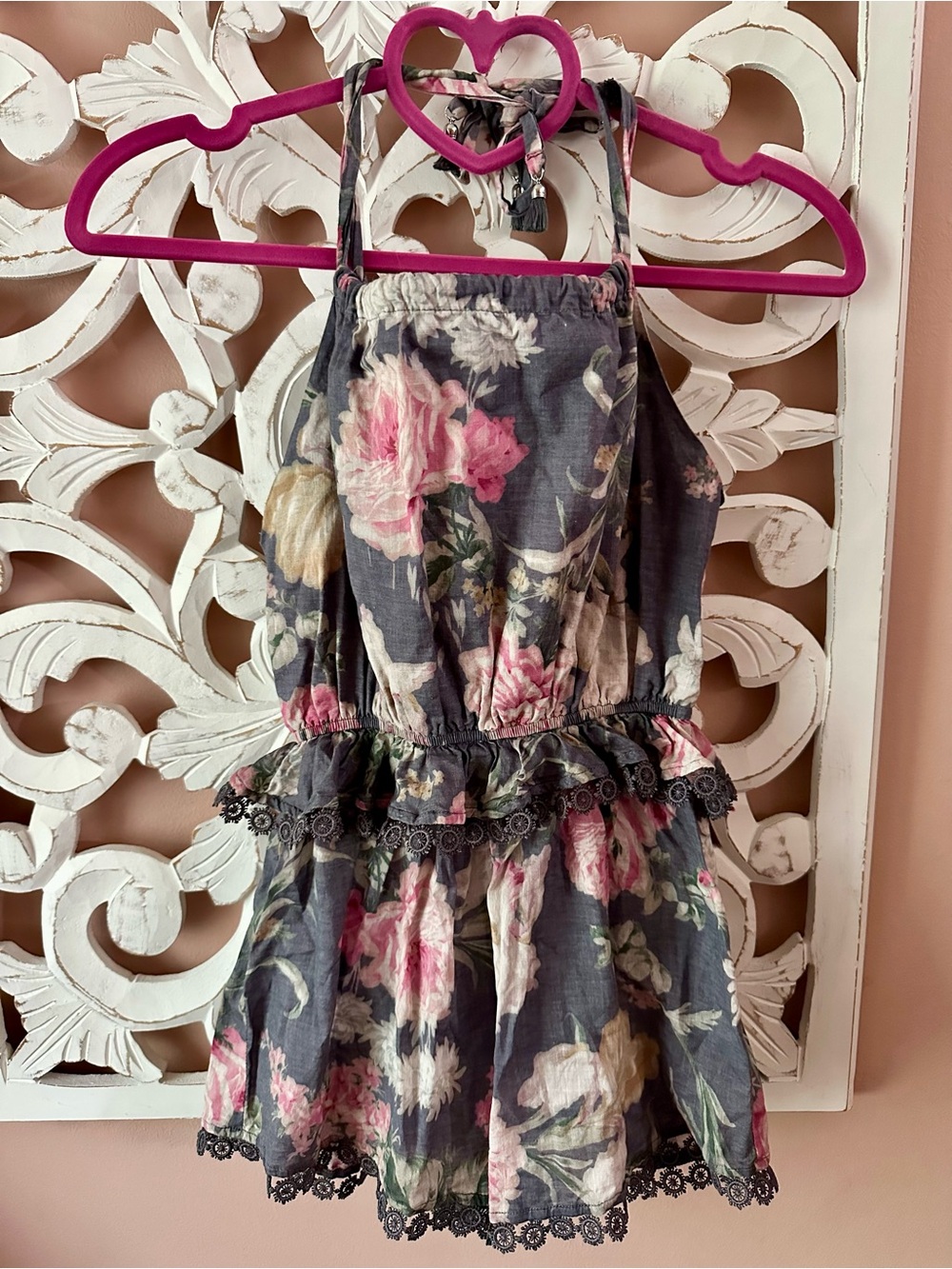 Zimmerman Kids Floral Rose Romper Cotton Crochet Trim Girls Size 6